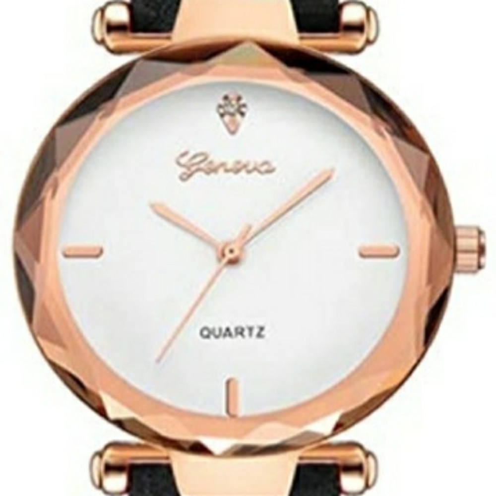 Golden Rose w/Black band watch for Women's